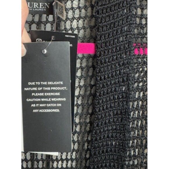 RALPH LAUREN XL Women's Pointelle Knit Linen Blend Cardigan $245 Fringe Black - Picture 7 of 15